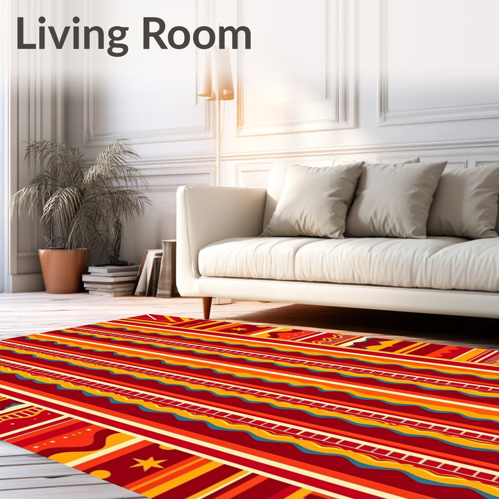 Bold Red Orange Yellow Stripped Carnival Rug