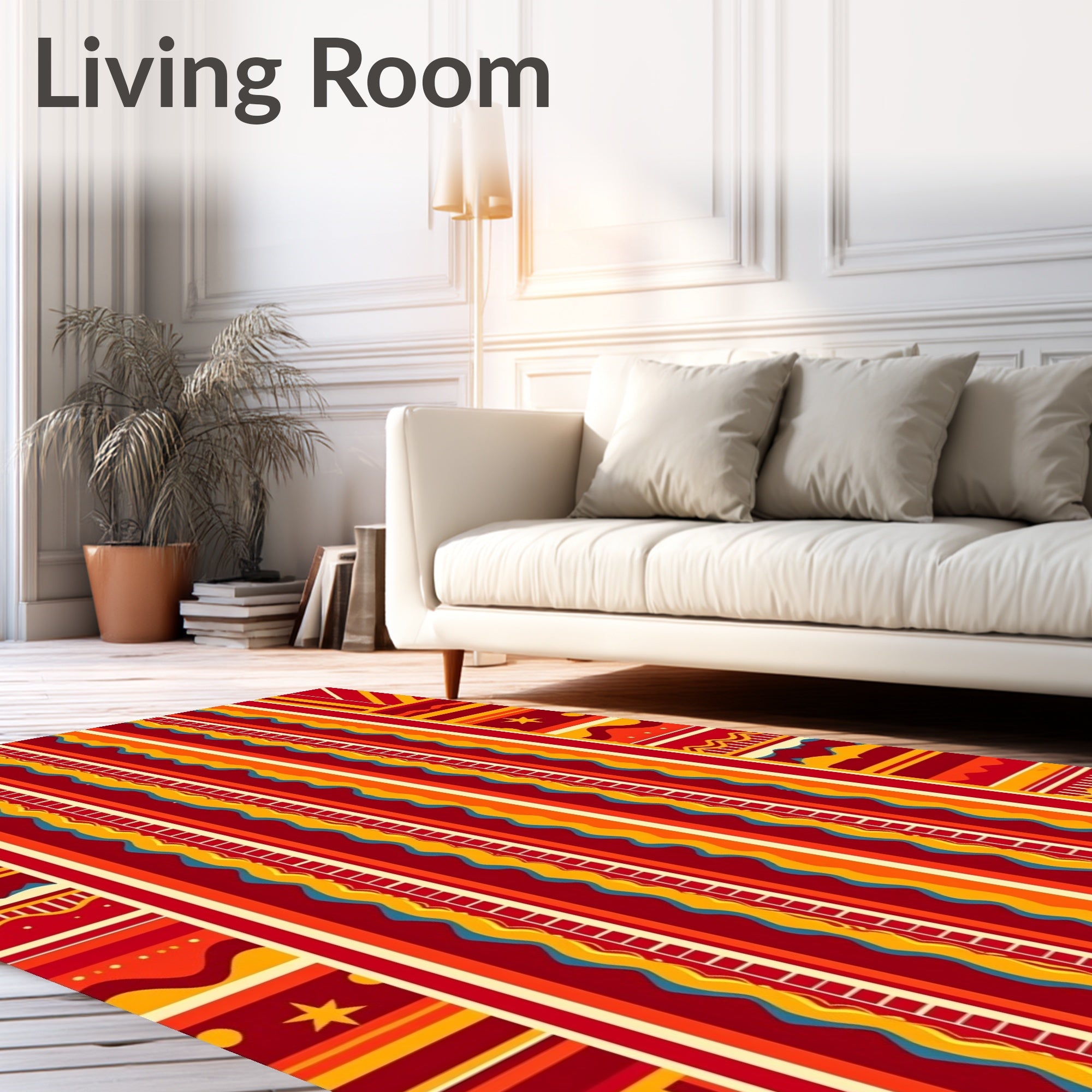 Bold Red Orange Yellow Stripped Carnival Rug
