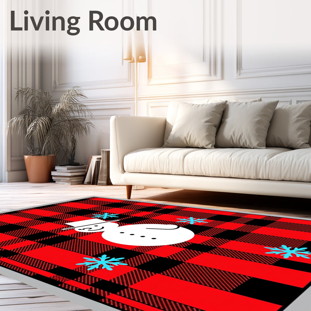 Red Black Buffalo Snowman Snowflakes Rug
