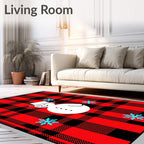 Red Black Buffalo Snowman Snowflakes Rug