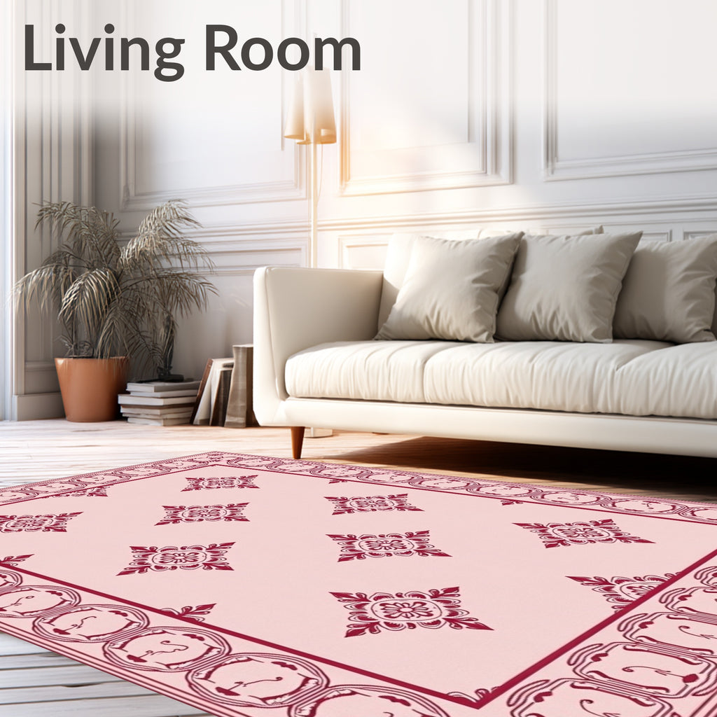 Deep Rose Medallion Square Border Rug