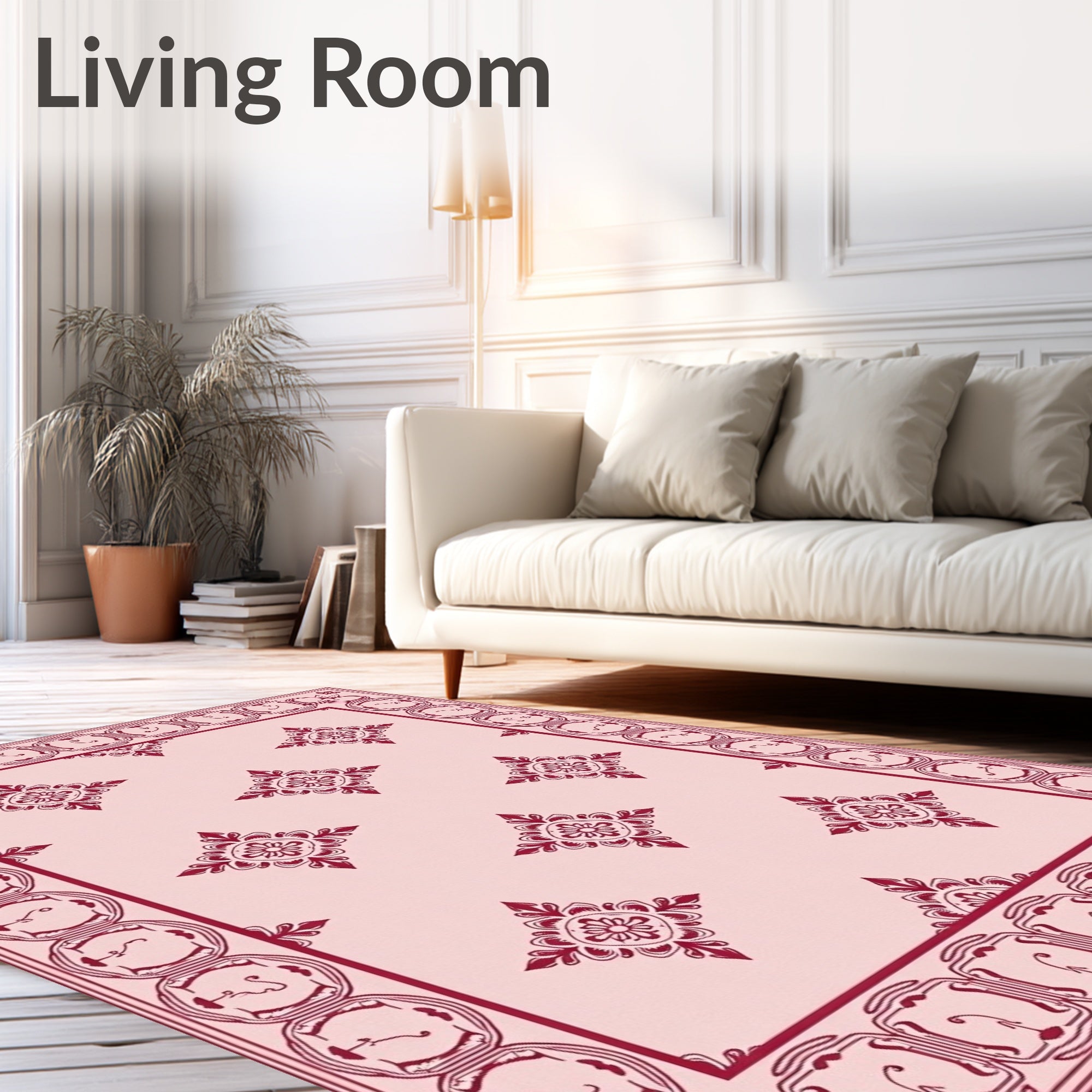 Deep Rose Medallion Square Border Rug