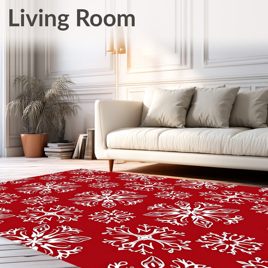 Crimson White Snowflake Scatter Rug
