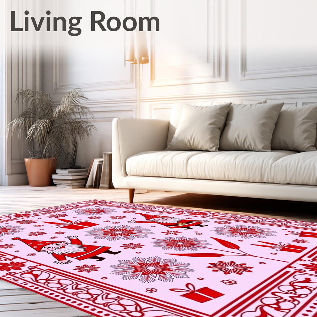 Red Gnome Snowflake Christmas Ornament Rug