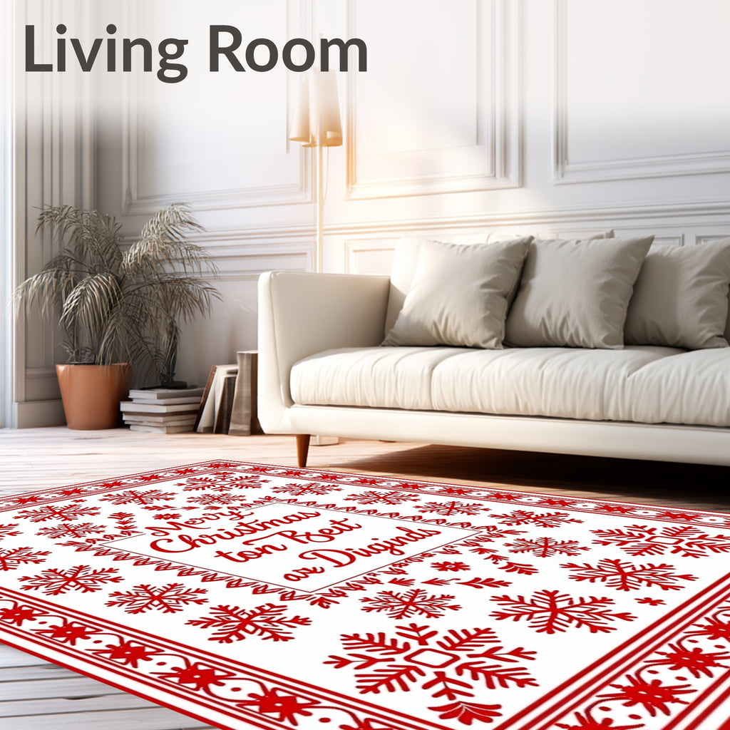 Red Snowflake Christmas Border Rug