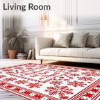 Red Snowflake Christmas Border Rug