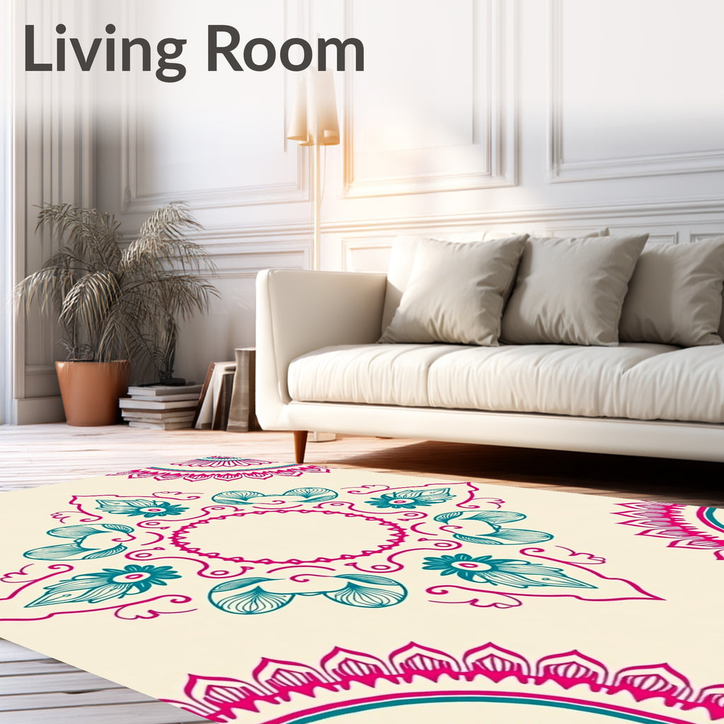 Crimson Teal Mandala Floral Rug