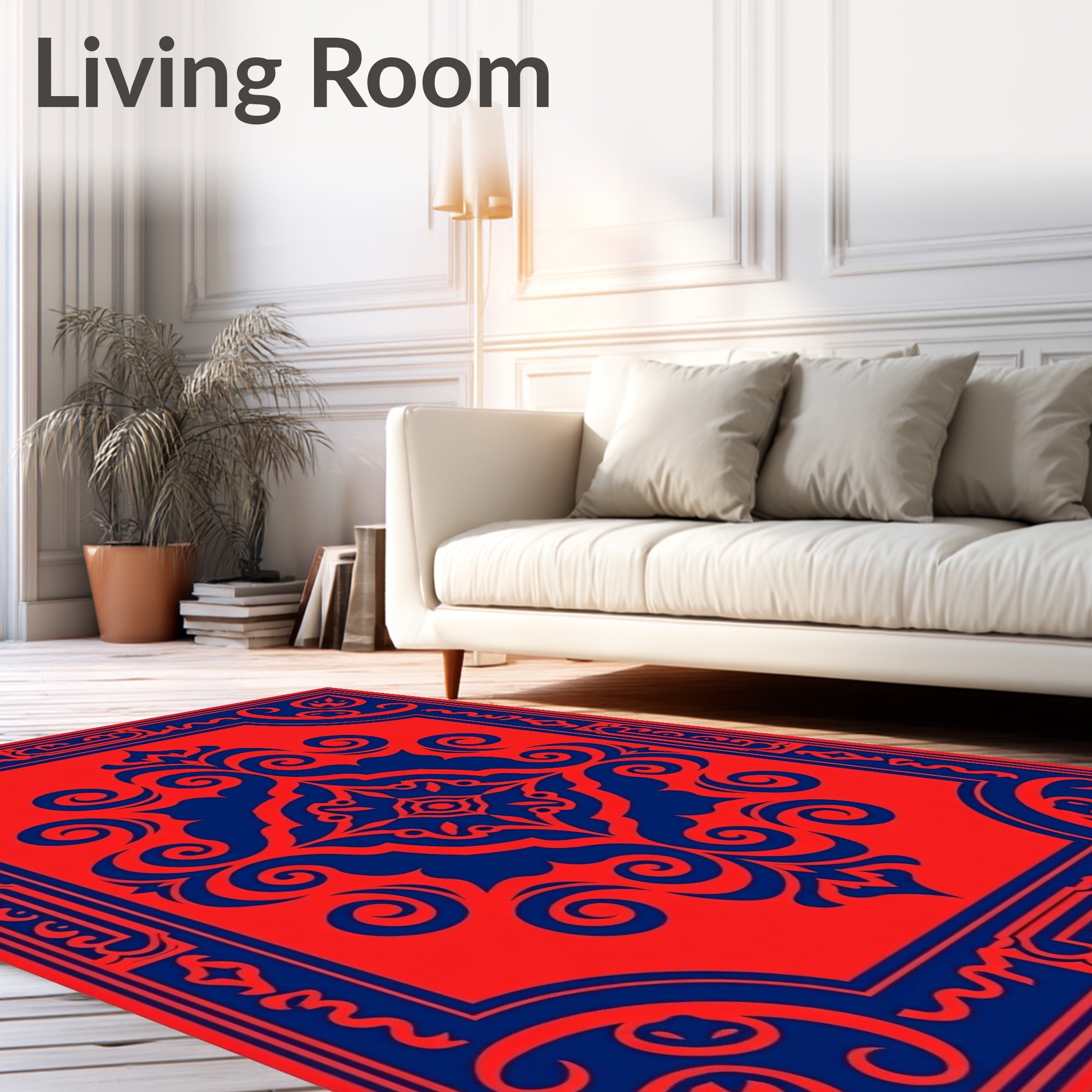 Crimson Navy Floral Medallion Border Rug