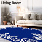 Royal Blue White Ornate Medallion Border Rug