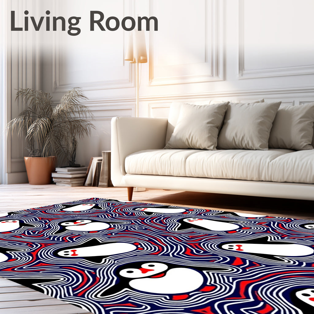 Playful Penguin Abstract Wave Rug