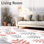 Coral Gray Leafy Branches Scattered Rug
