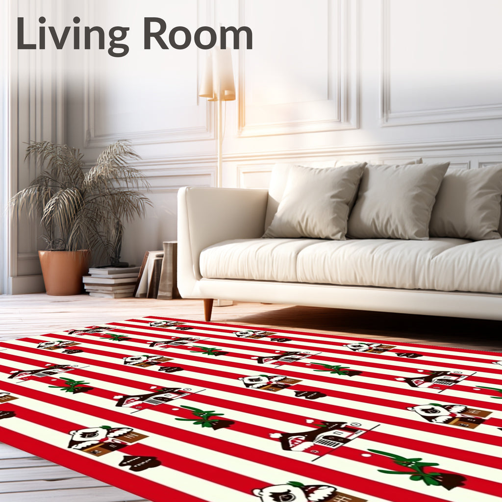 Red White Striped Gingerbread Houses Rug