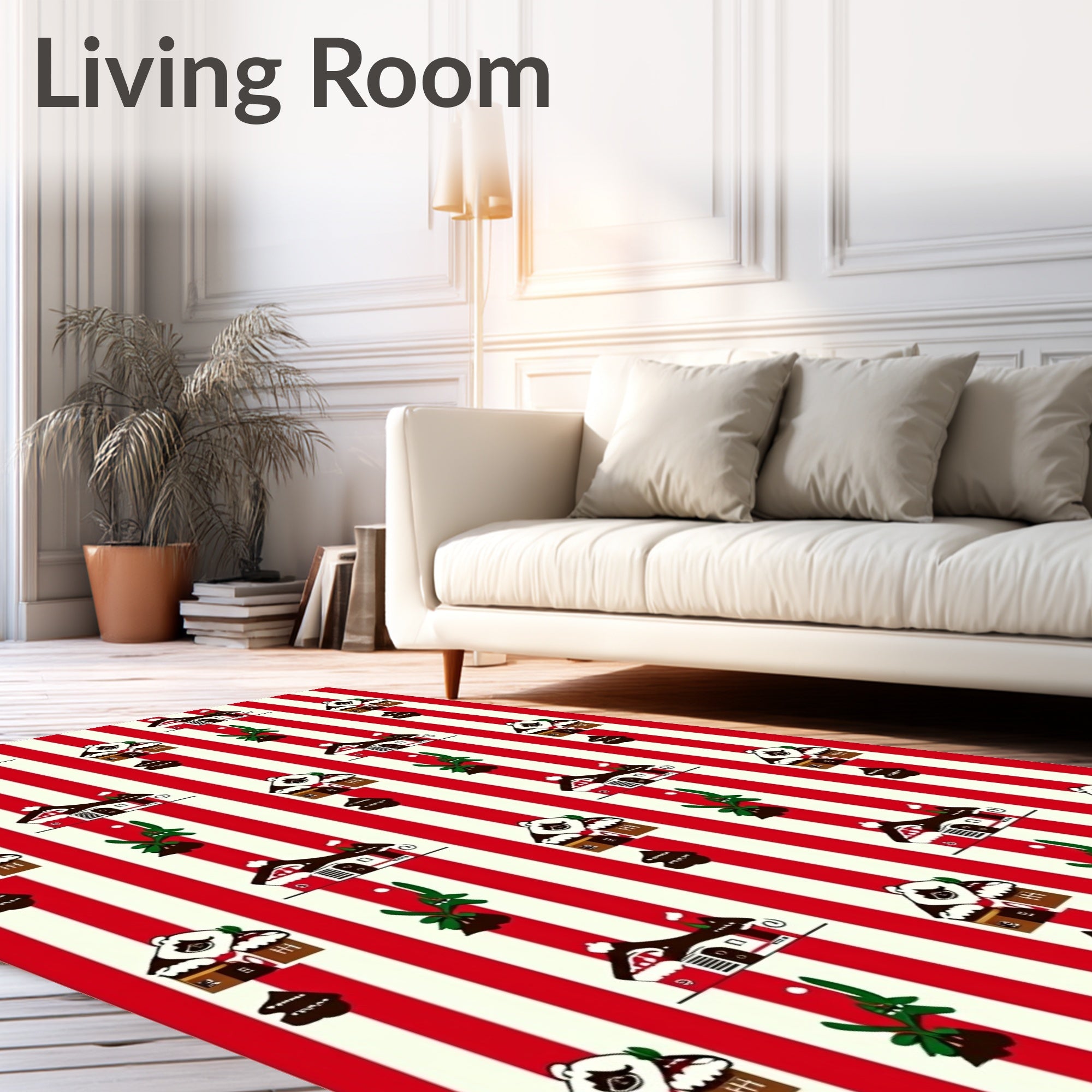 Red White Striped Gingerbread Houses Rug