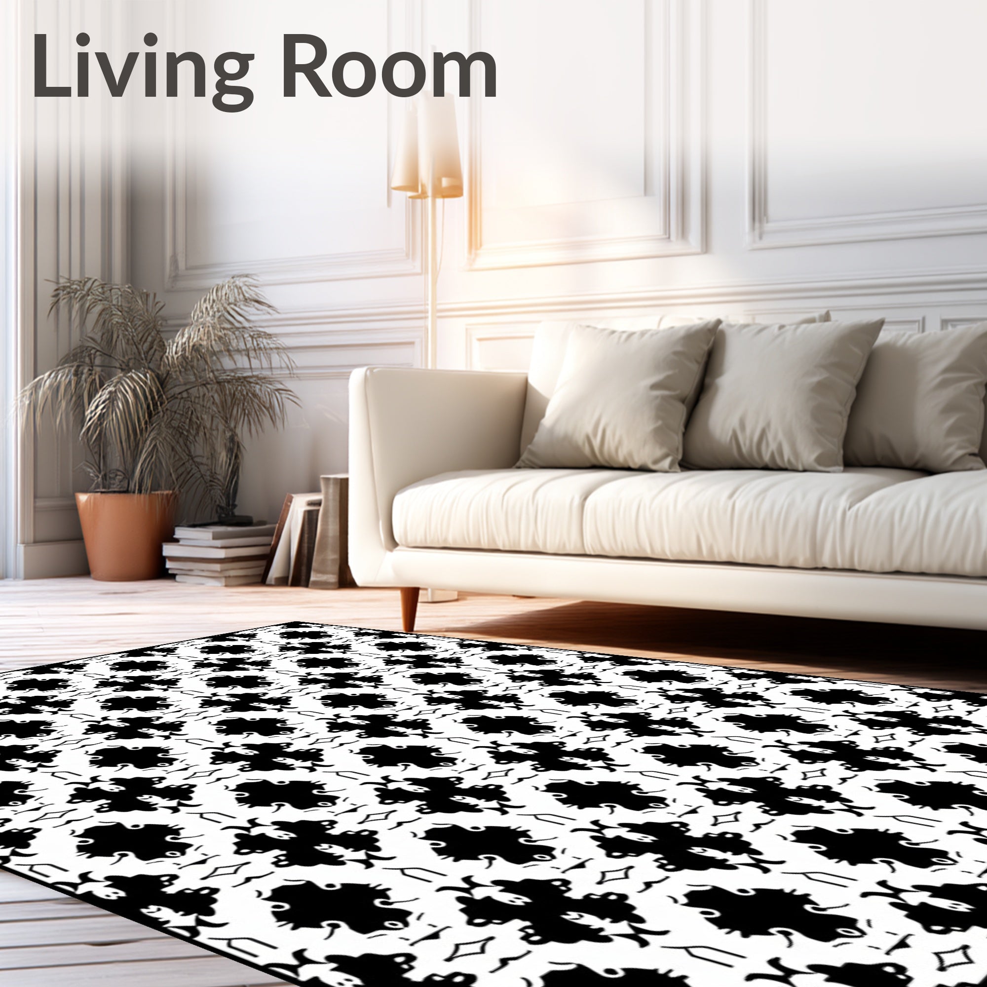Black White Ornamental Mandala Rug