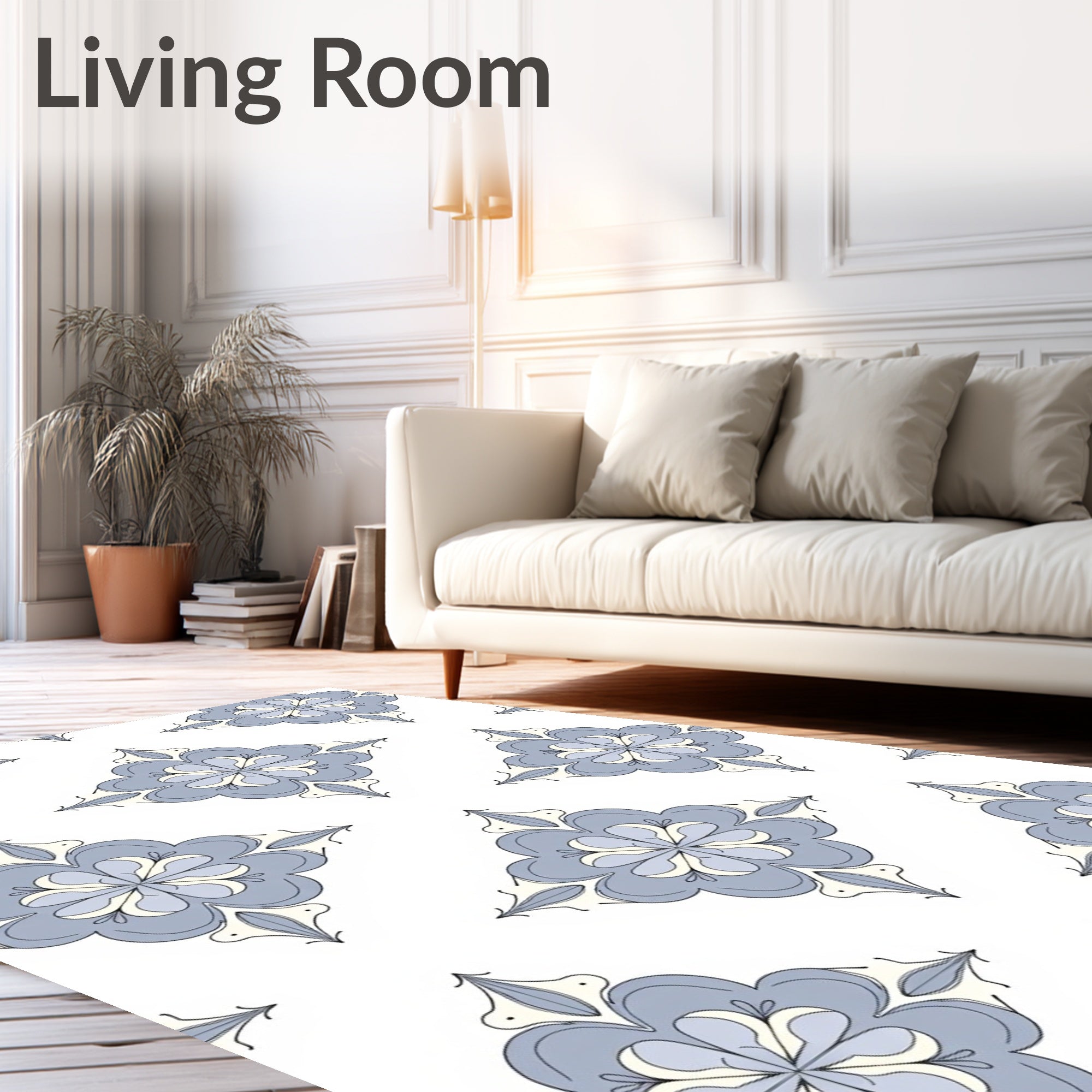 Pale Blue Floral Medallion Repeat Rug