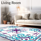 Purple Teal Floral Medallion Border Rug