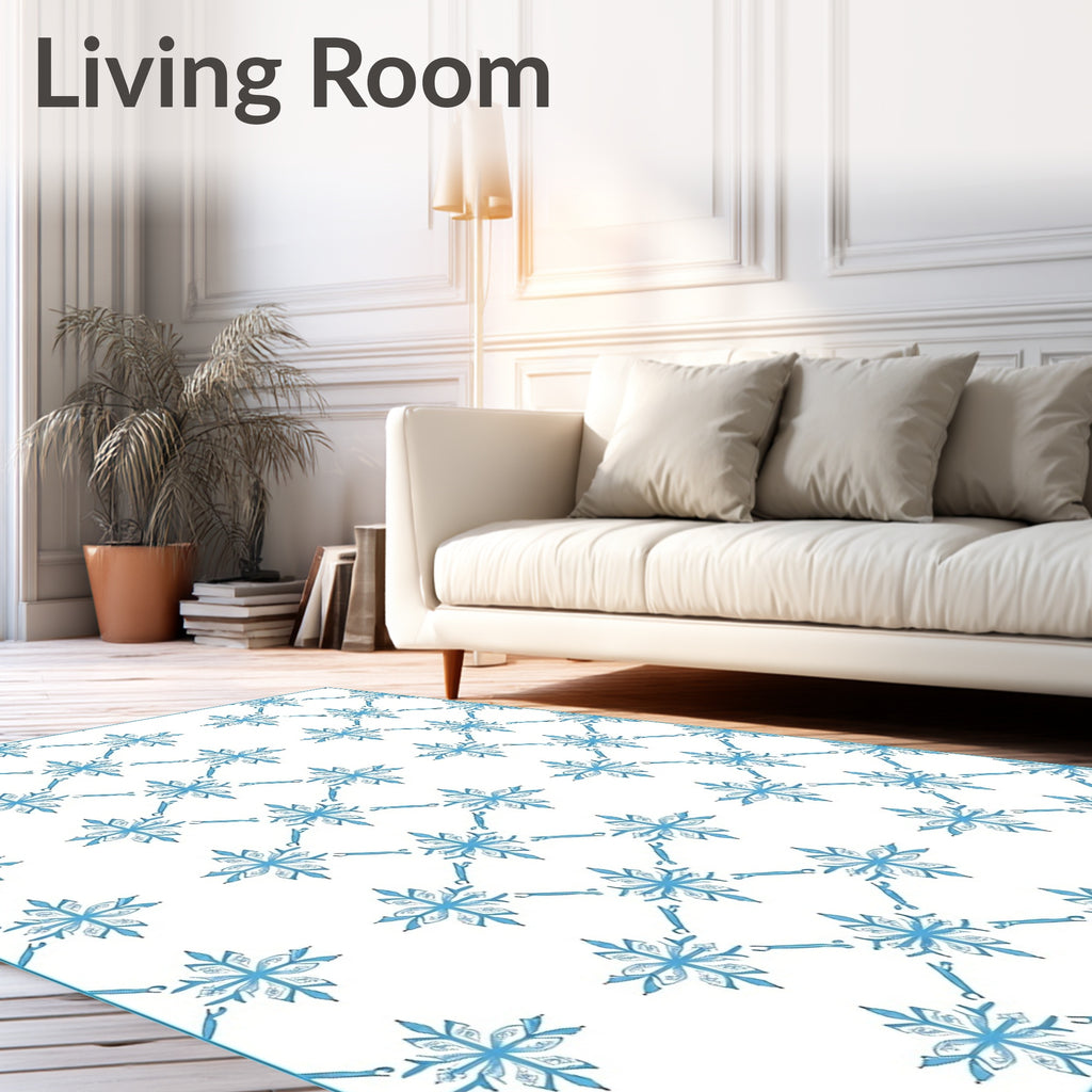 Light Blue Snowflake Lattice Runner Rug