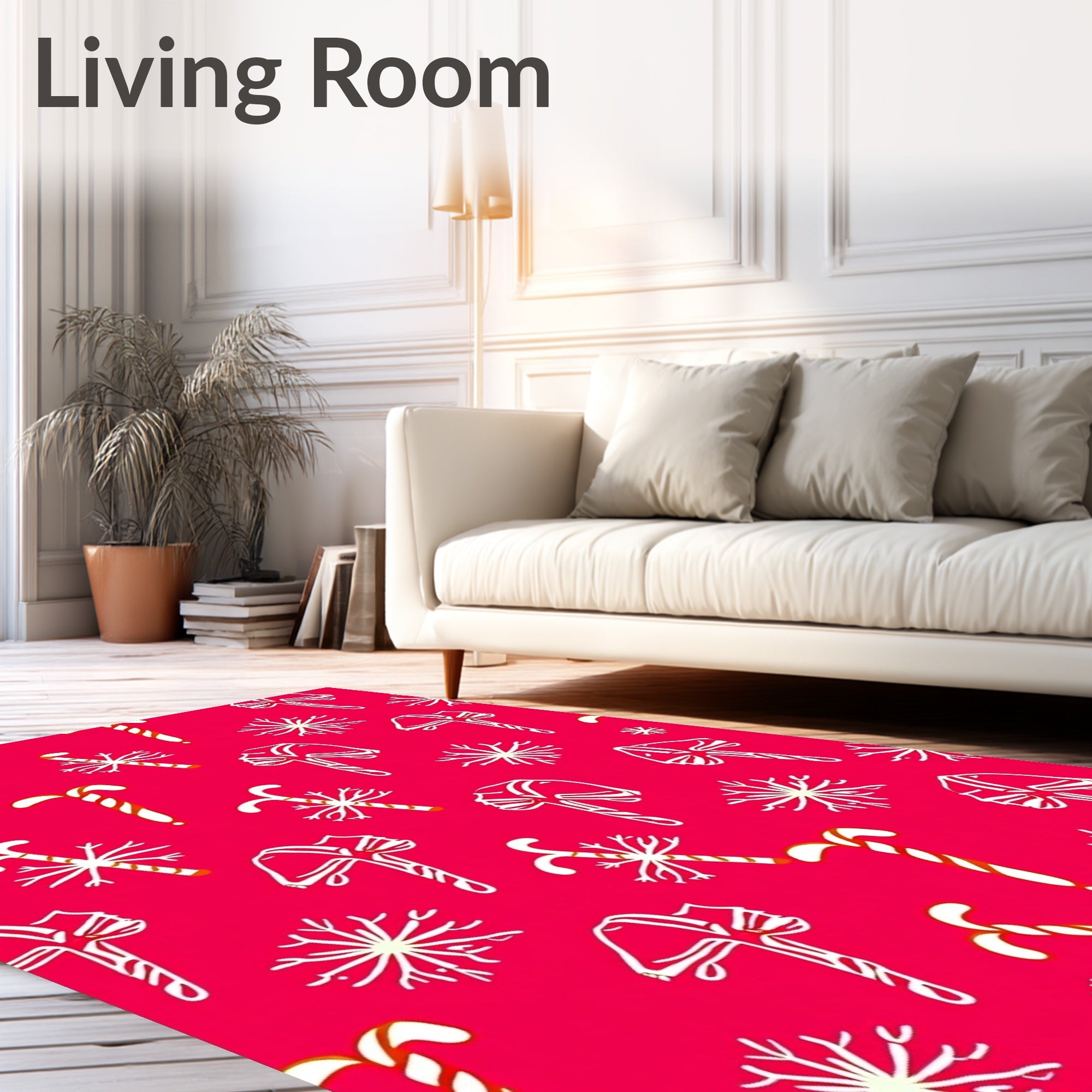 Red Candy Cane Snowflake Collage Rug