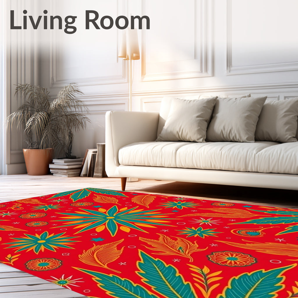 Red Teal Orange Bloom Garden Rug