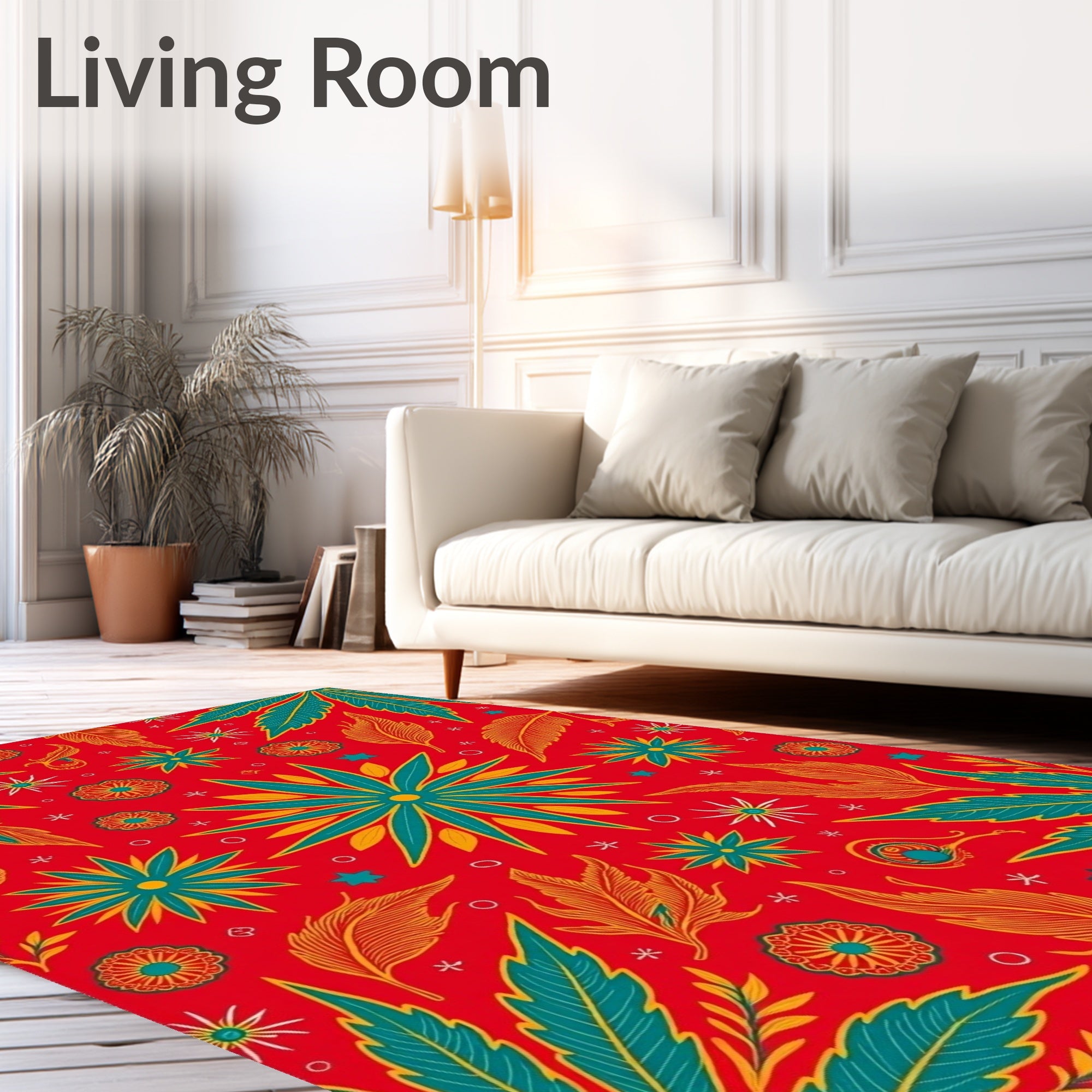 Red Teal Orange Bloom Garden Rug