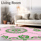 Pink Green Medallion Floral Vine Rug