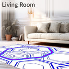 Deep Blue Geometric Hexagon Overlay Rug