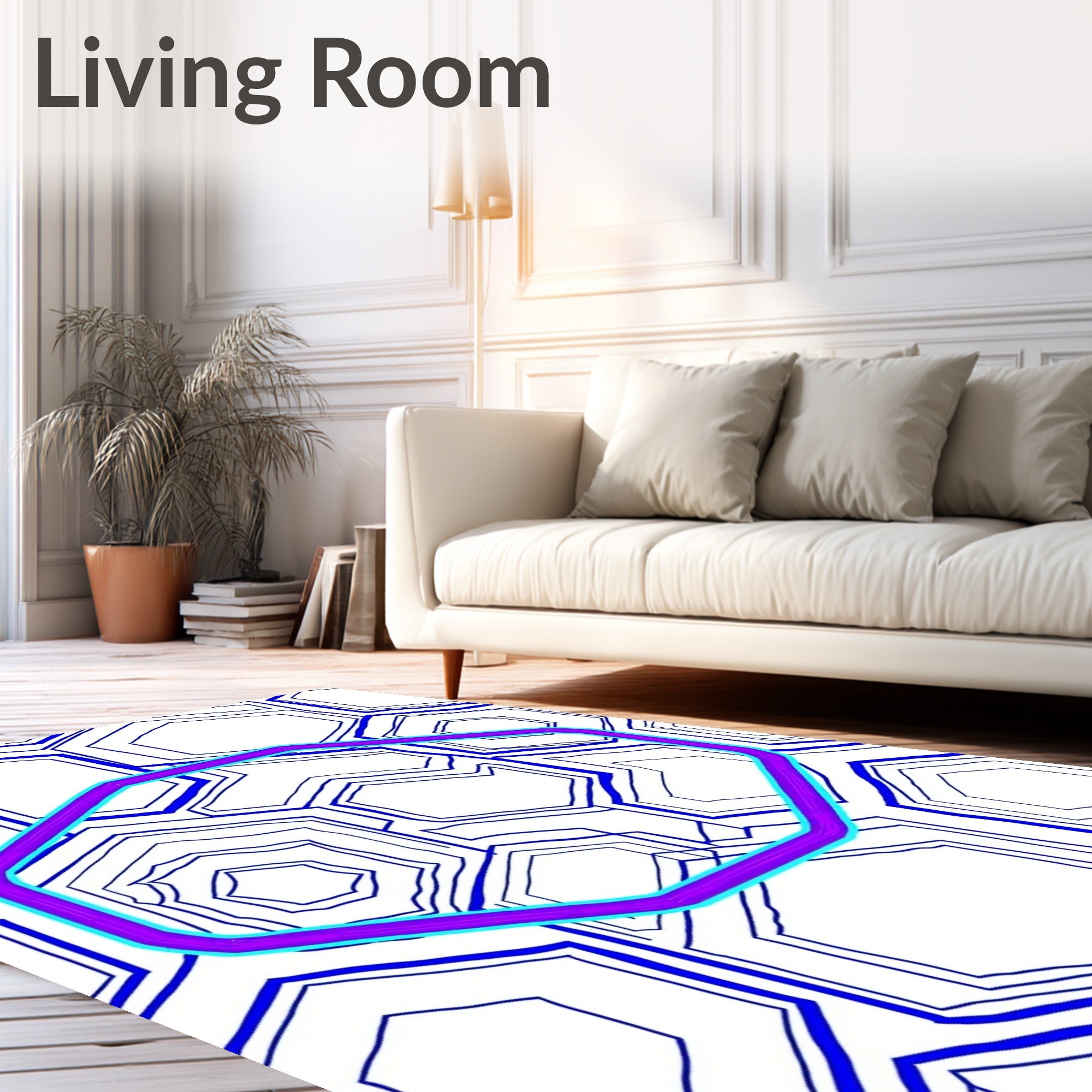 Deep Blue Geometric Hexagon Overlay Rug