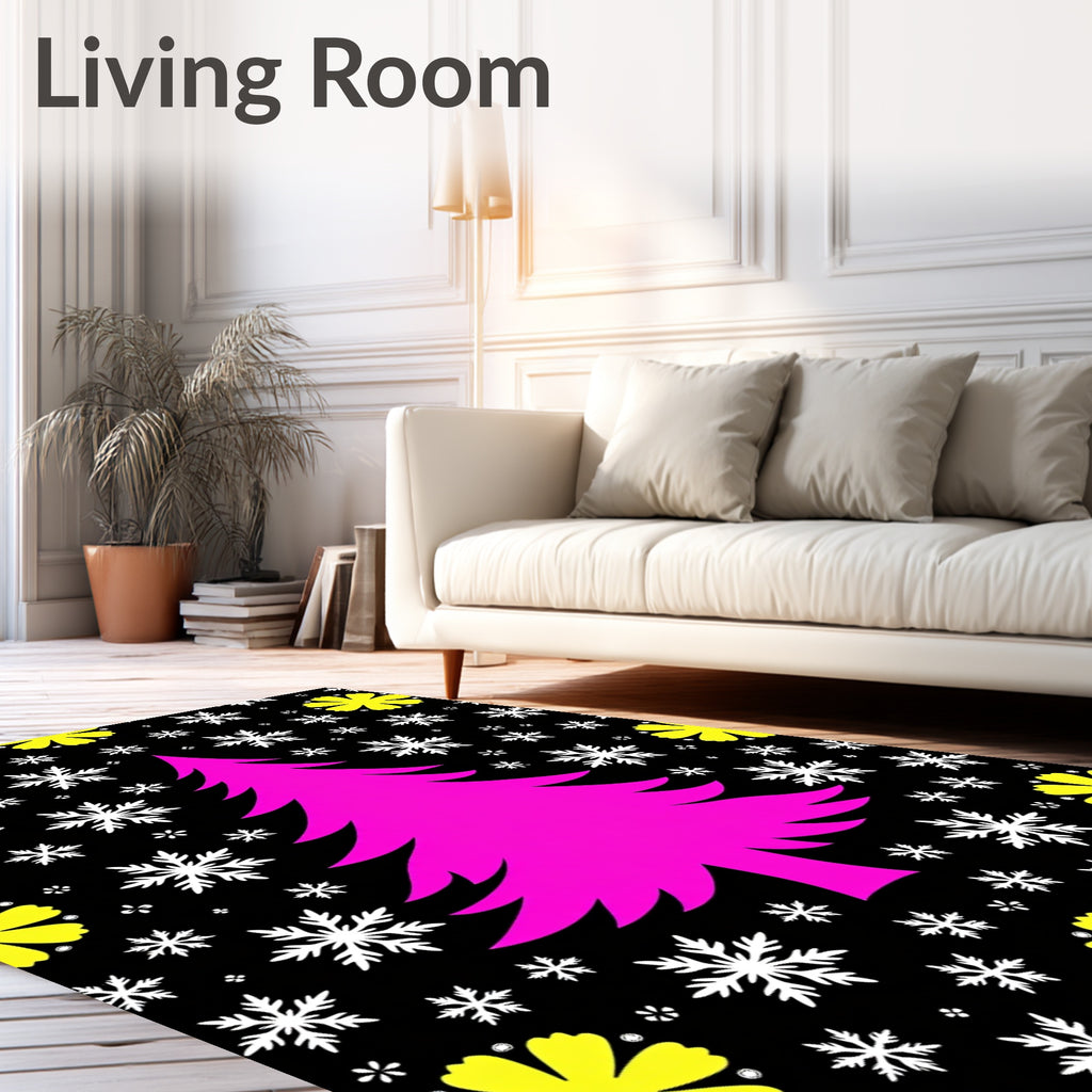 Bright Pink Christmas Tree Snowflakes Rug