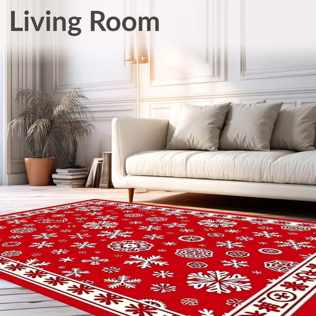 Vibrant Red Snowflake Collection Rug