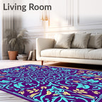 Royal Purple Teal Botanical Flourish Rug
