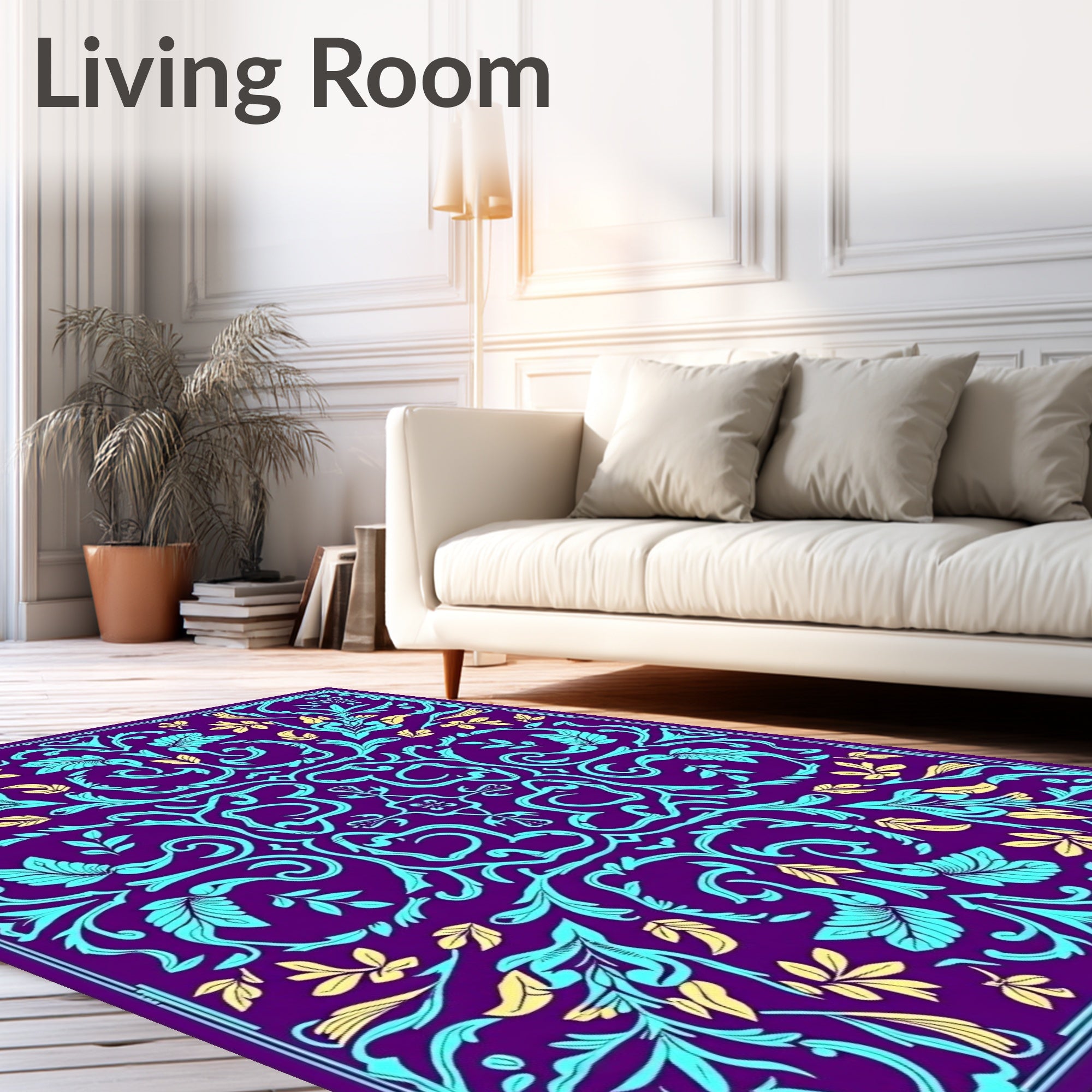 Royal Purple Teal Botanical Flourish Rug