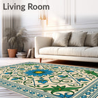 Cerulean Blue Floral Garden Border Rug