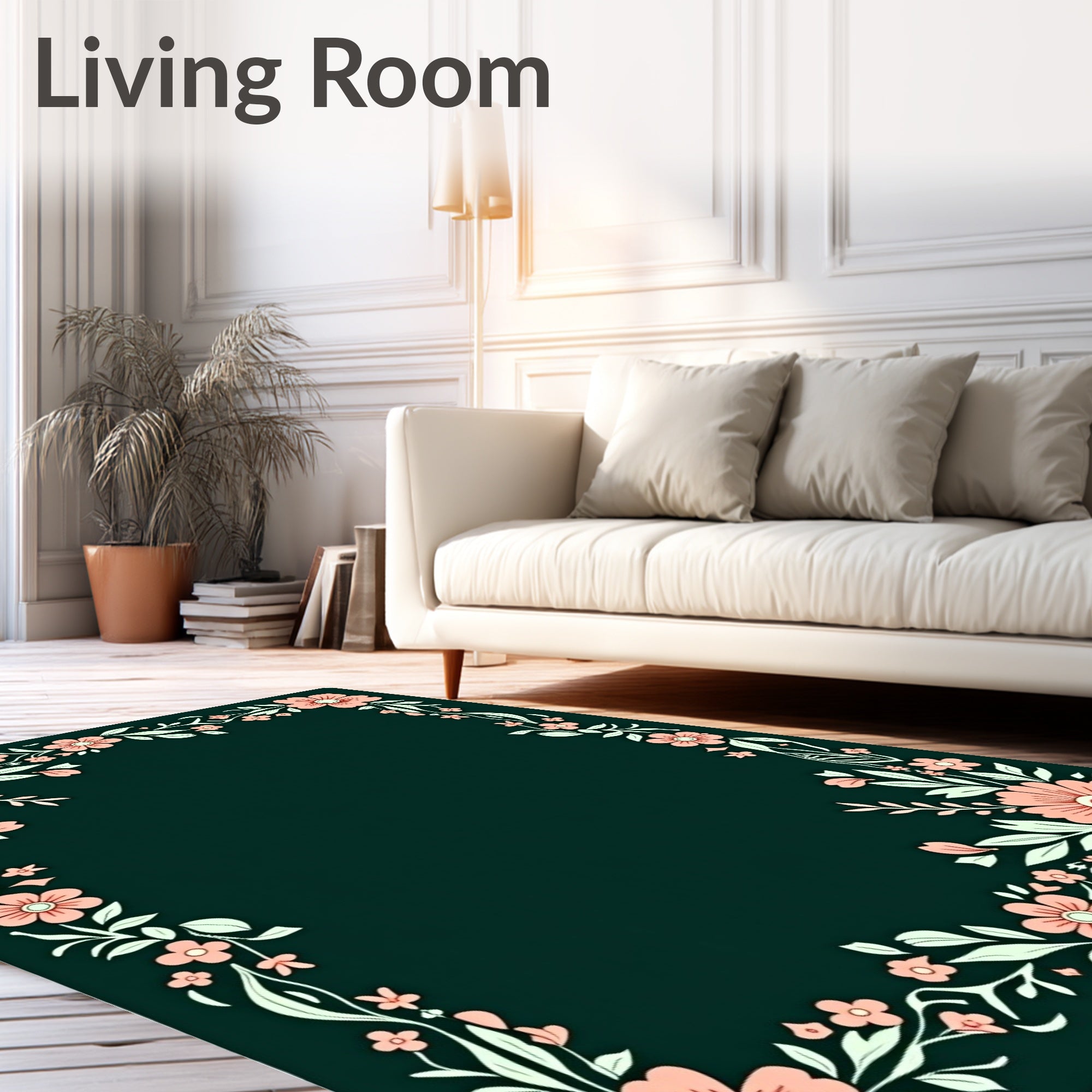 Coral Pink Botanical Border Rug