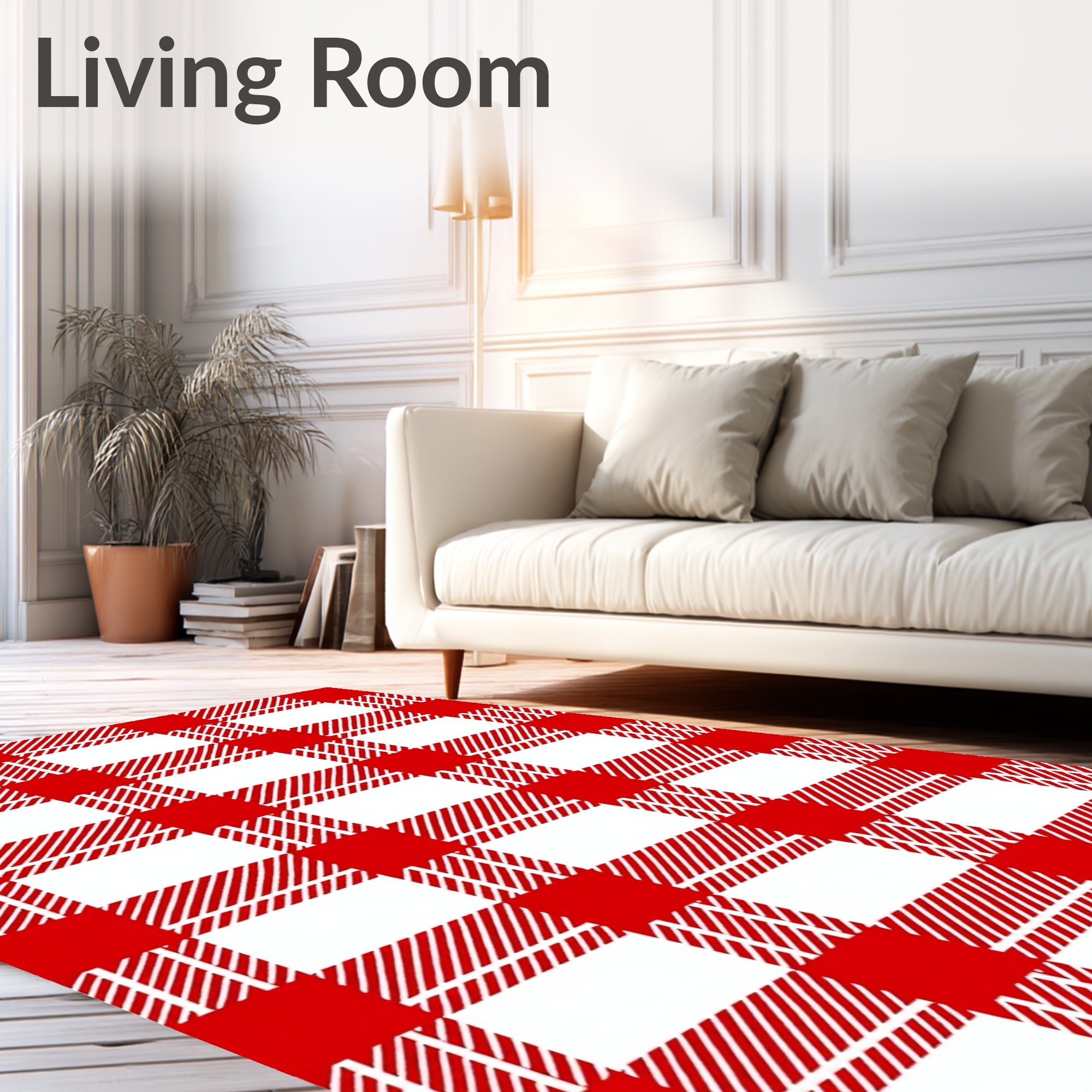 Classic Red White Gingham Check Rug