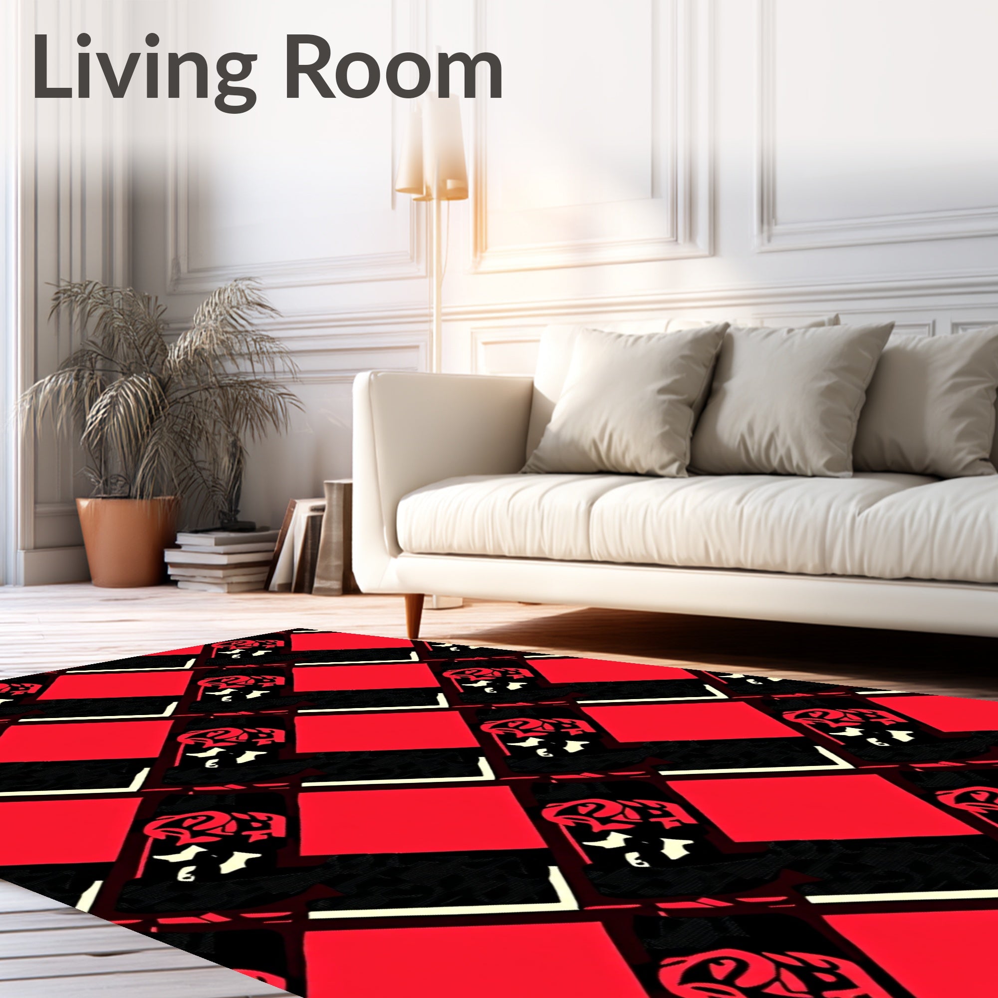 Bold Crimson Jagged Diamond Rug