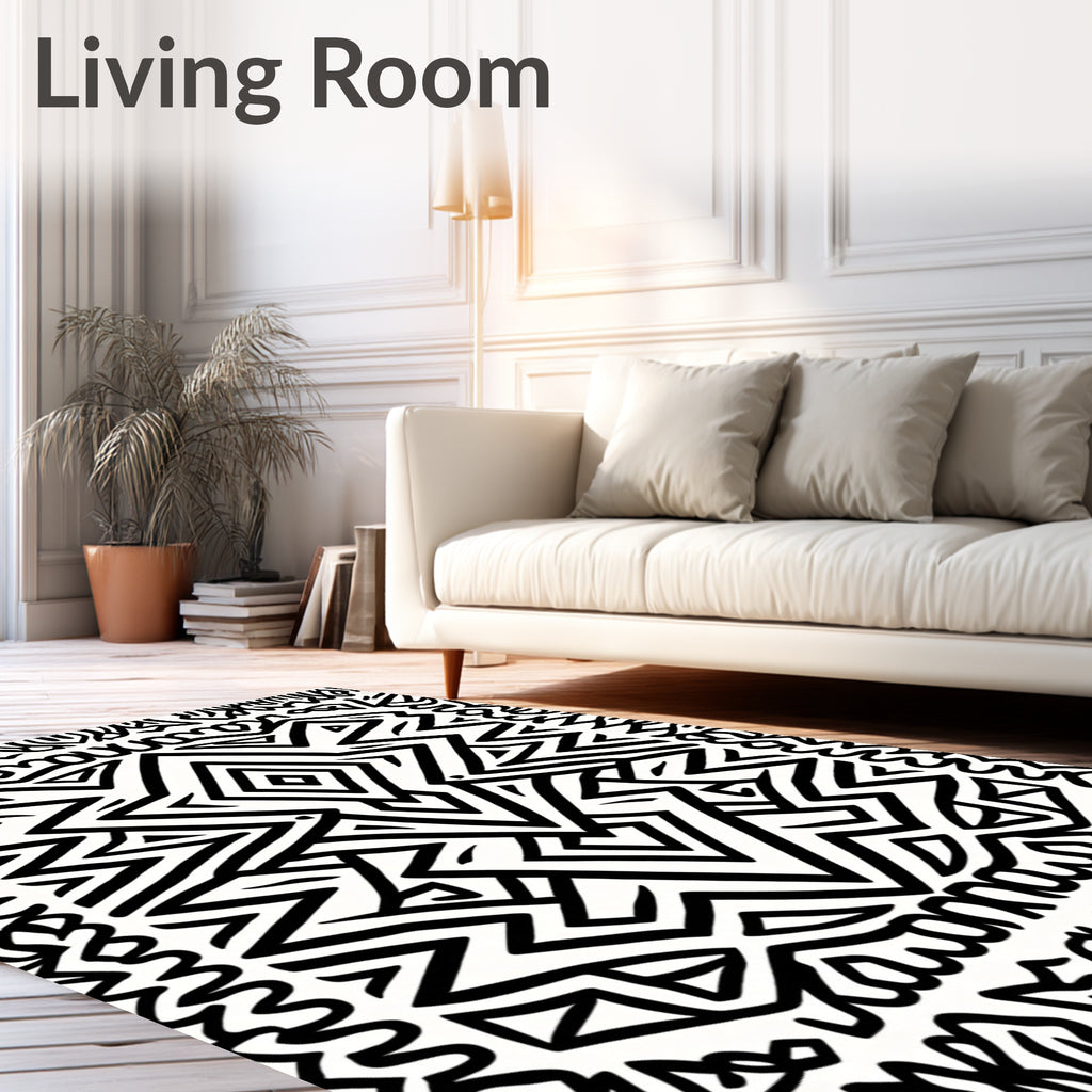 Bold Black Geometric Diamond Tribal Rug