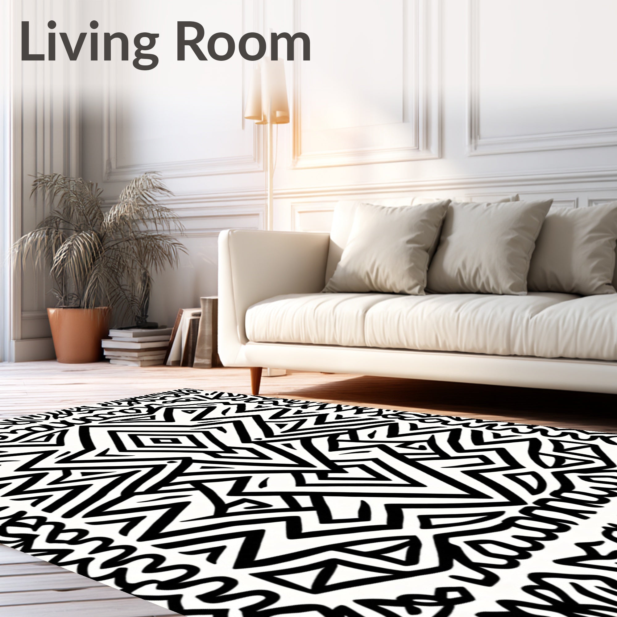 Bold Black Geometric Diamond Tribal Rug