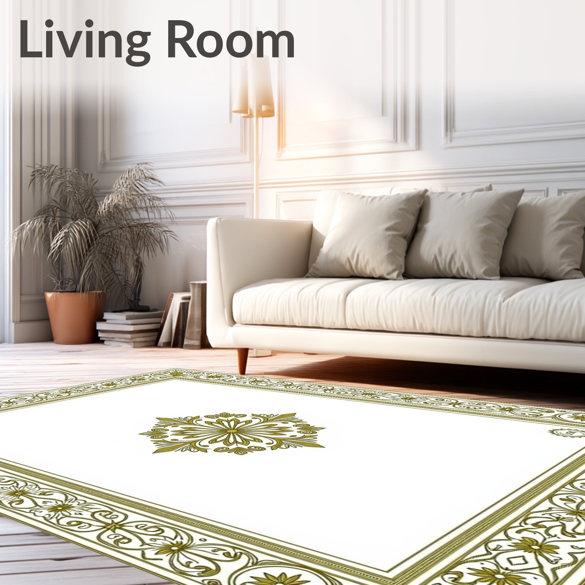 Golden Floral Medallion Border Rug
