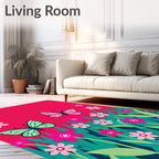 Bright Pink Butterfly Garden Meadow Rug