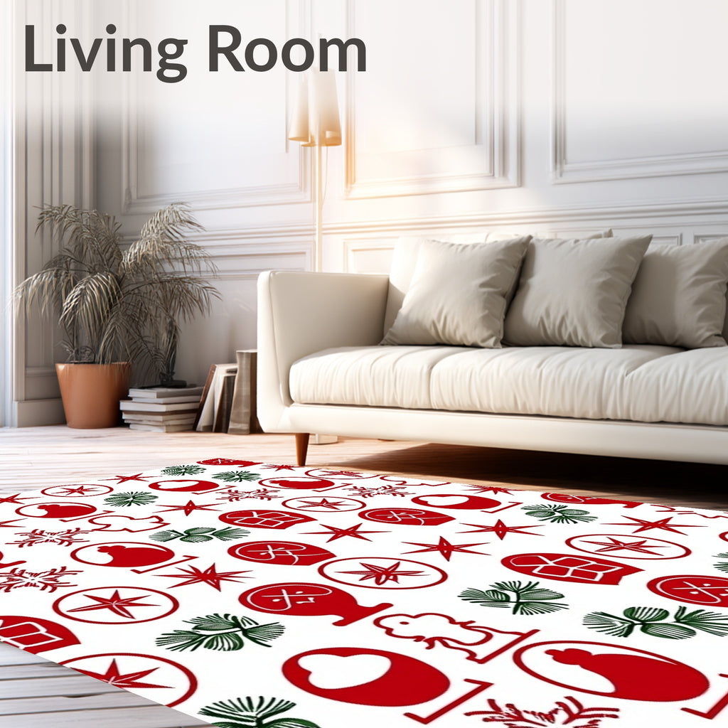 Red Green Winter Holiday Icons Rug