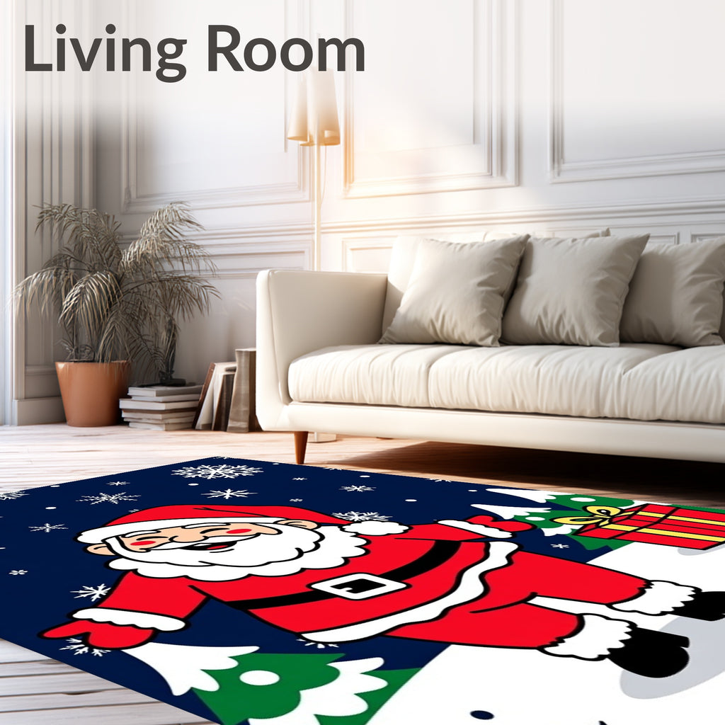 Jolly Santa Claus With Snowy Present Rug