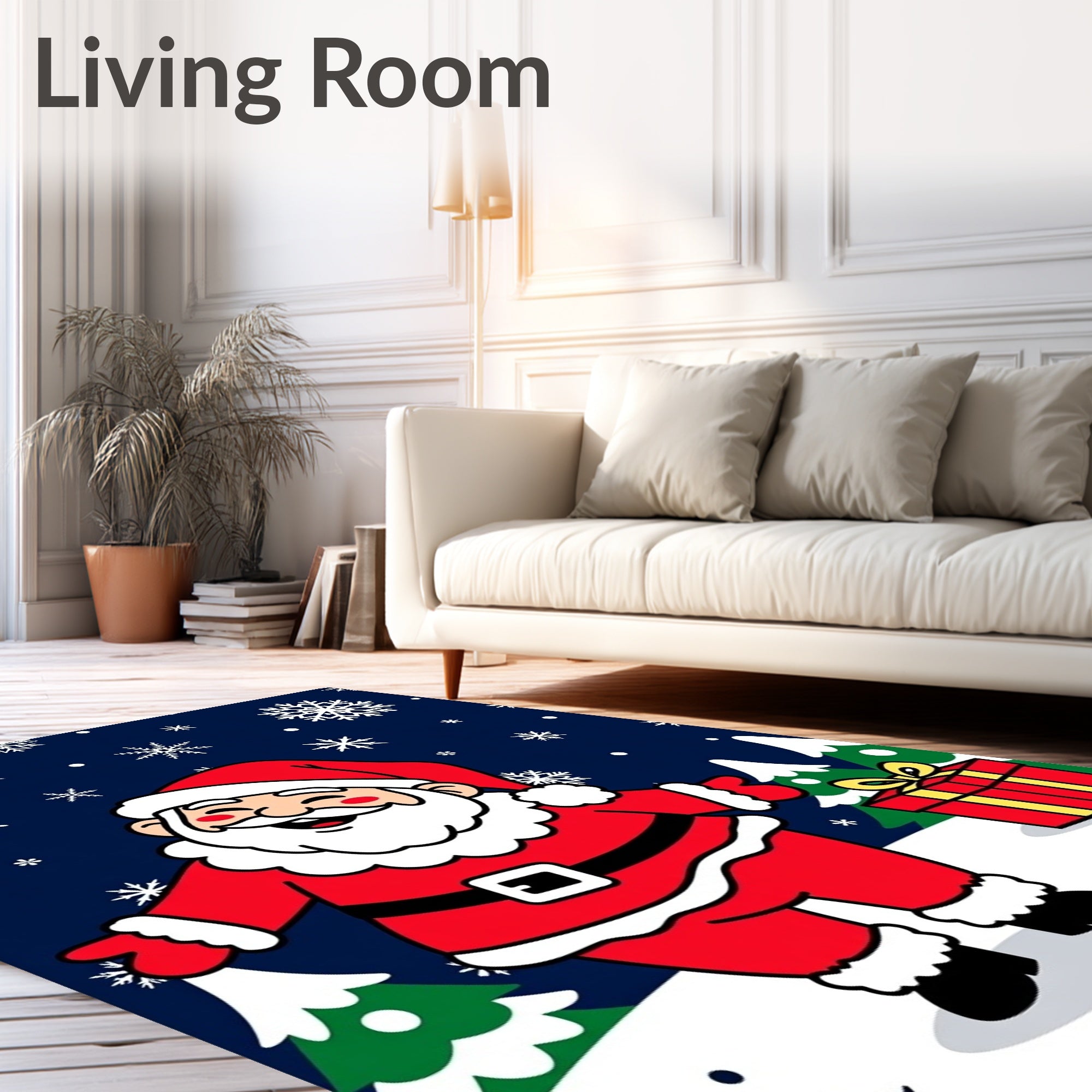 Jolly Santa Claus With Snowy Present Rug
