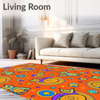 Whimsical Blue Yellow Cats Stars Rug