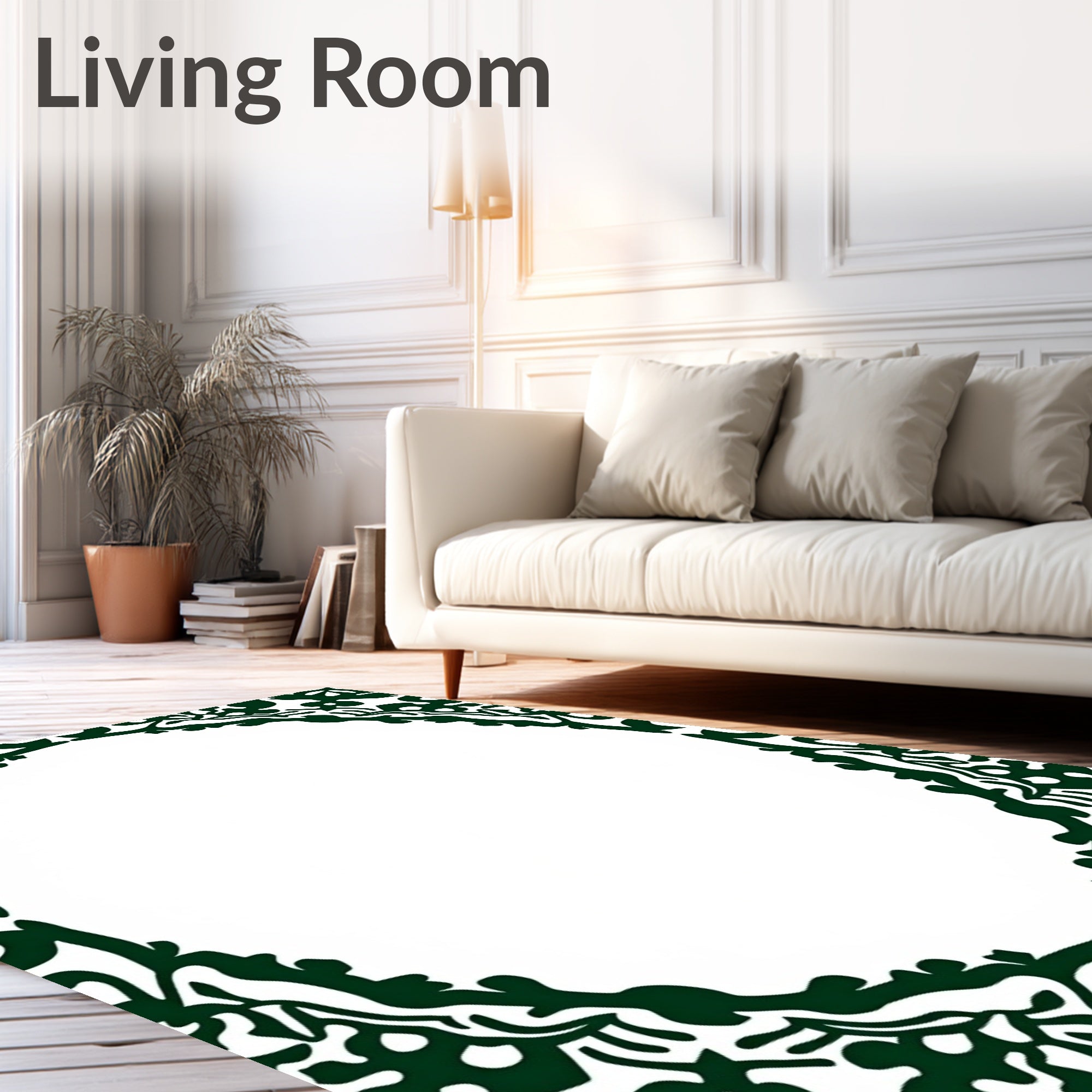 Emerald Laurel Scroll Border Rug