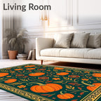 Autumn Harvest Pumpkin Floral Border Rug