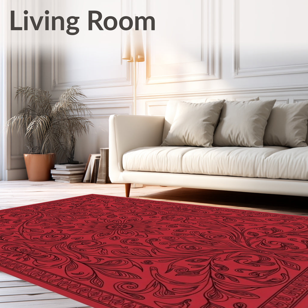 Crimson floral vine intricate Rug