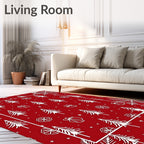 Red White Christmas Tree Gift Snowflakes Rug