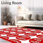Bold Red White Symmetrical Oval Rug