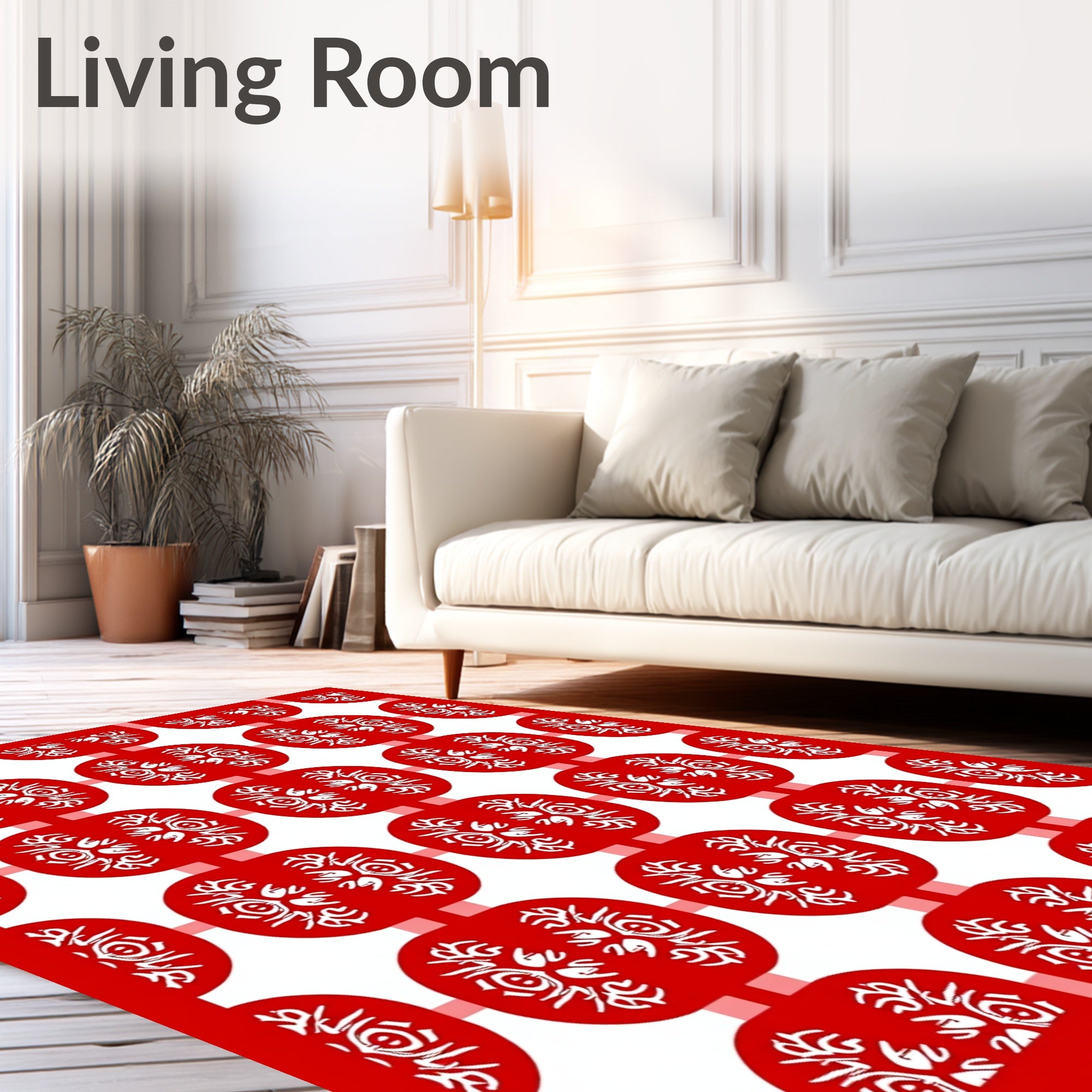 Bold Red White Symmetrical Oval Rug