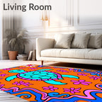 Groovy Teal Turtle Flower Power Rug